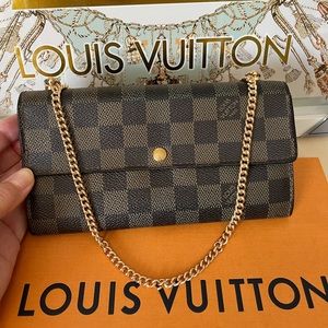 Louis Vuitton Damier Ebene Sarah Long Wallet on Chain